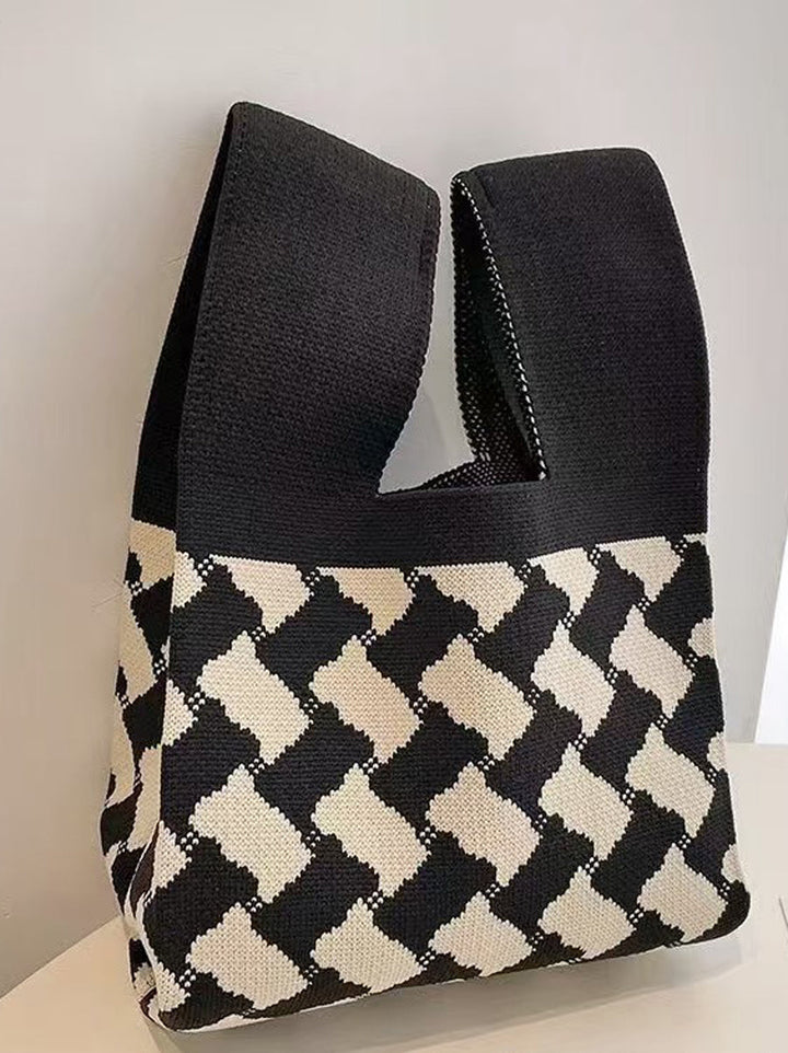 Sac besace à motif pied-de-poule, couleur contrastée