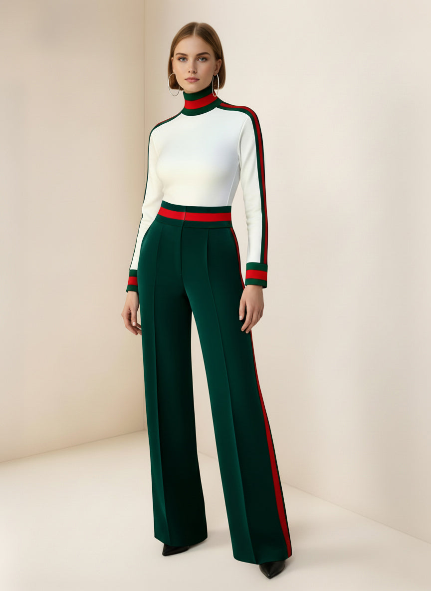Pantalon ample rayé à jambes larges, à poches, à empiècements, couleur contrastée