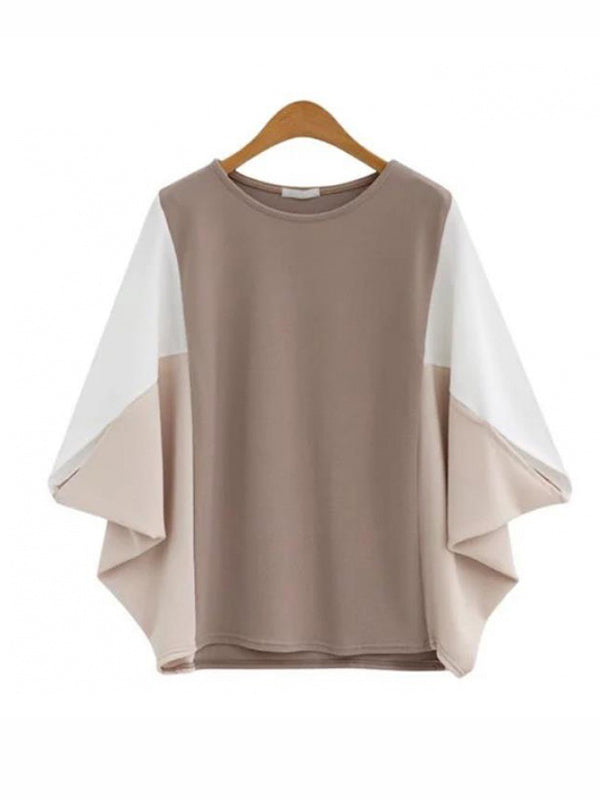 T-shirt ample à manches chauve-souris, à empiècements, à col rond, couleur contrastée