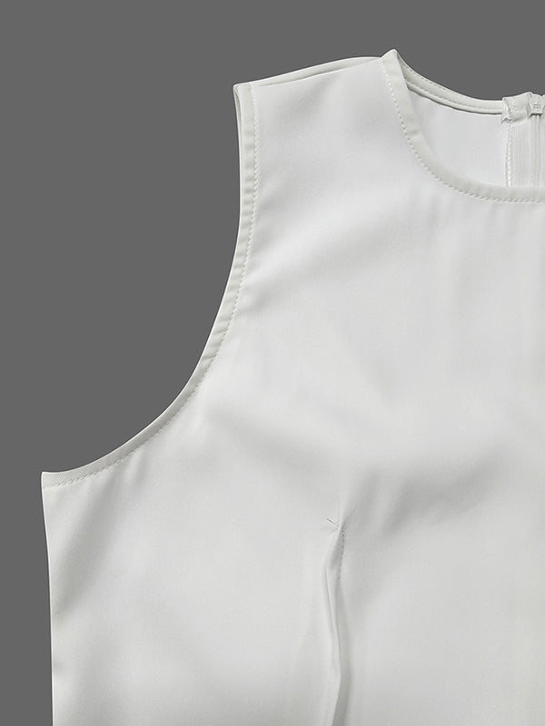 Robe longue sans manches, à col rond, couleur unie