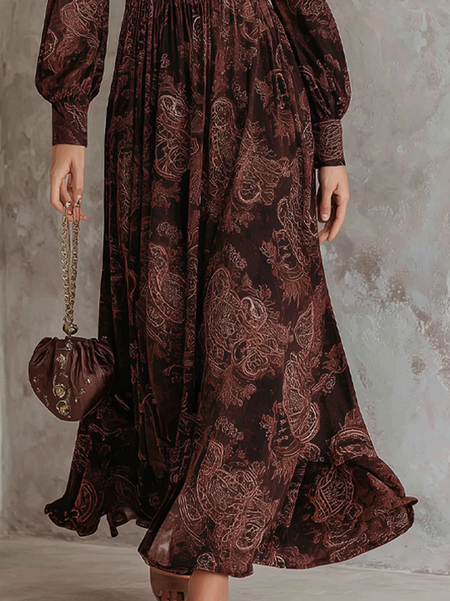 Nina | Robe midi pour femmes Paisley fermeture éclair décontractée chic