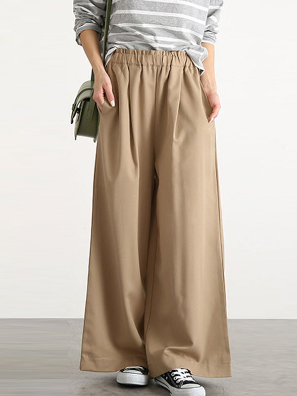 Pantalon taille haute à jambes larges, élastique, couleur unie, à empiècements, large côté