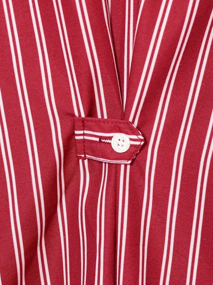 Chemisier rayé boutonné ample à manches longues, à col revers, couleur contrastée