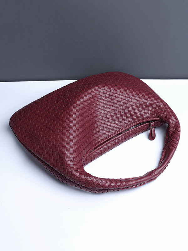 Sac à main géométrique tressé à empiècements, à fermeture éclair, couleur unie