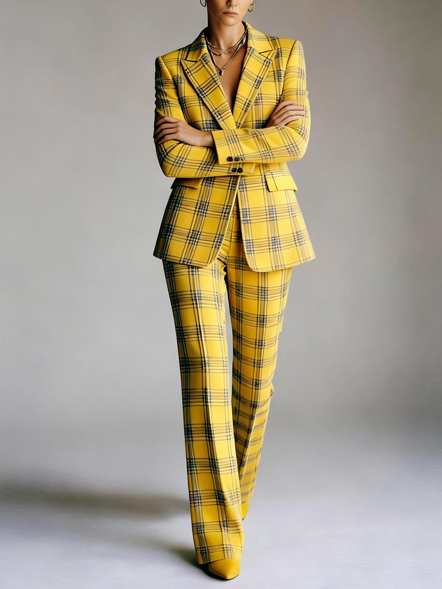 Pantalon ample coupe droite, à carreaux, à empiècements, couleur contrastée