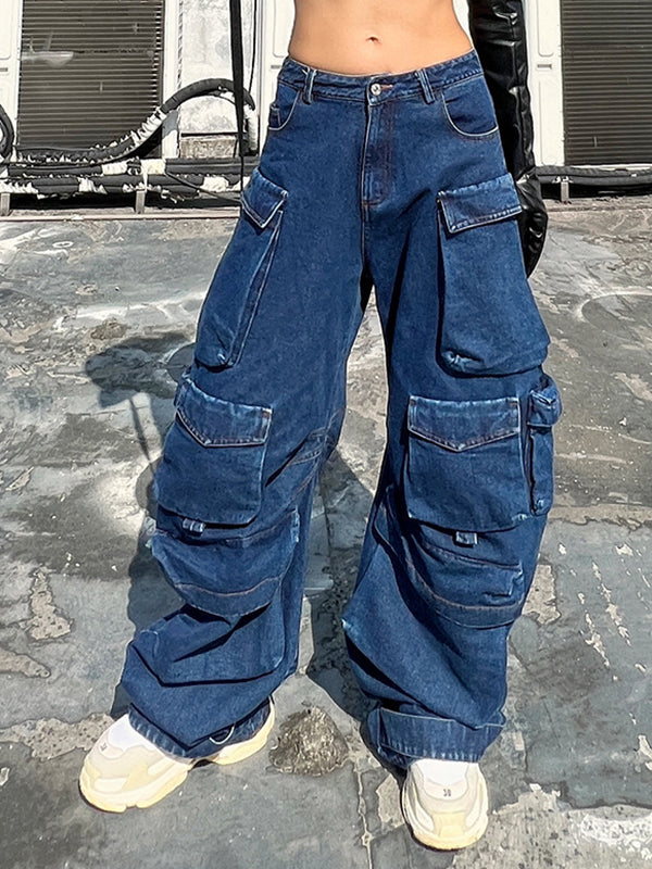Bas de pantalon en Jean, jambes larges, amples, fendues, avec grandes poches, originales