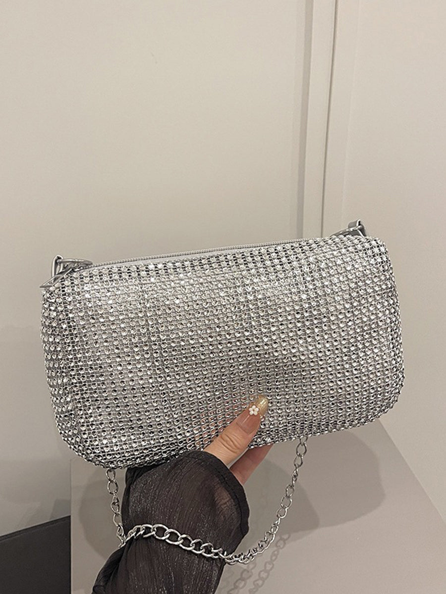 Sac à main brillant géométrique à fermeture éclair, à chaîne