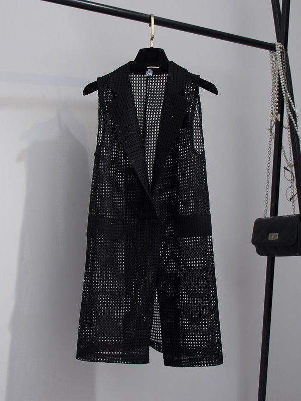 Original Simple décontracté couleur unie gilet creux vêtements d'extérieur