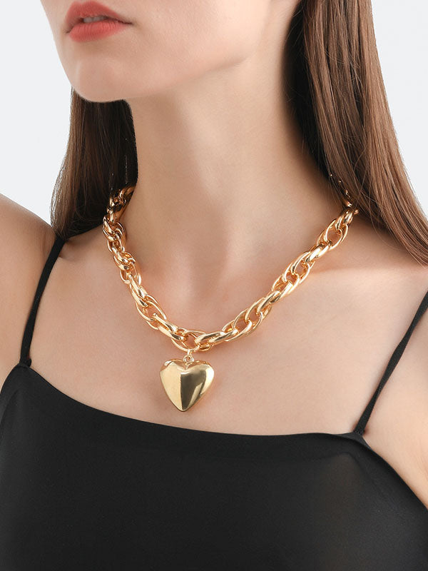 Collier normcore, à chaîne, en forme de cœur, couleur unie
