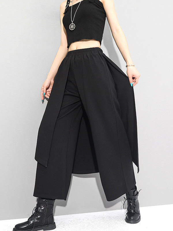 Irrégularité taille élastique jambe large pantalon de couleur unie