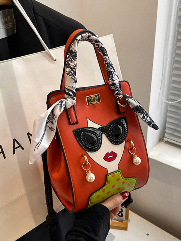 Sac à main imprimé à motifs figuratifs, à empiècements