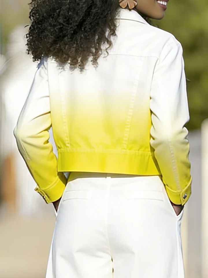 Veste boutonnée à manches longues, en dégradé, à fermeture éclair, à col revers