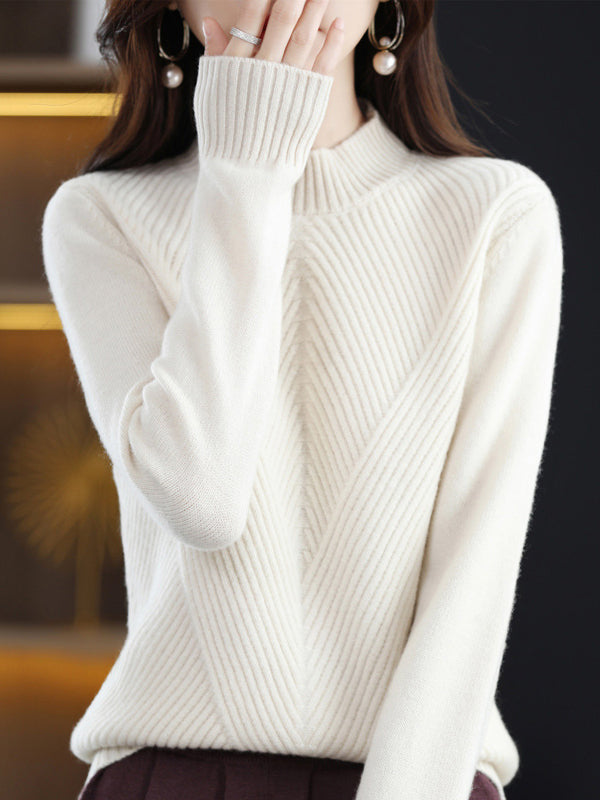 Pull urbain à manches longues et demi-col roulé de couleur unie