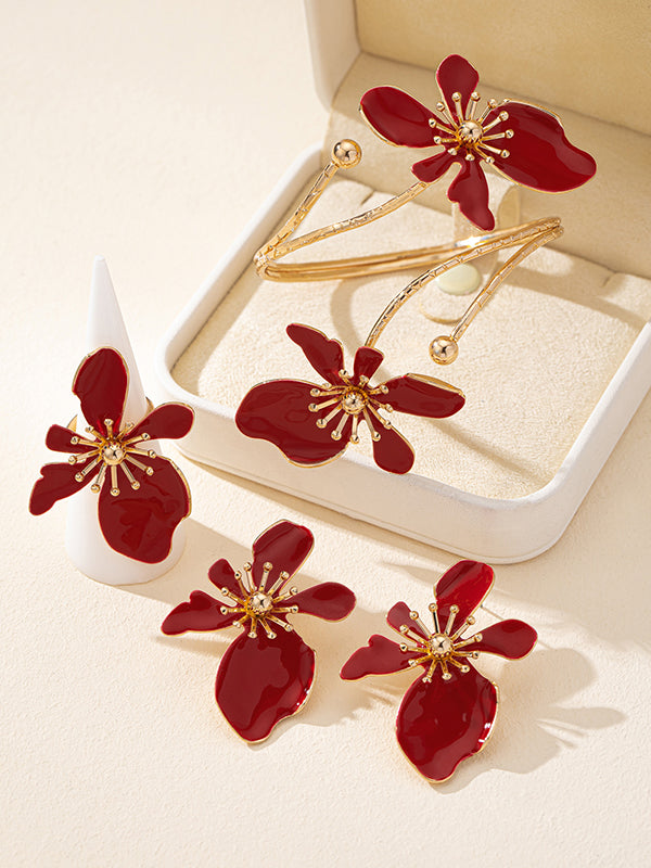 Parure bracelet, boucles d'oreilles et bague en forme de fleur
