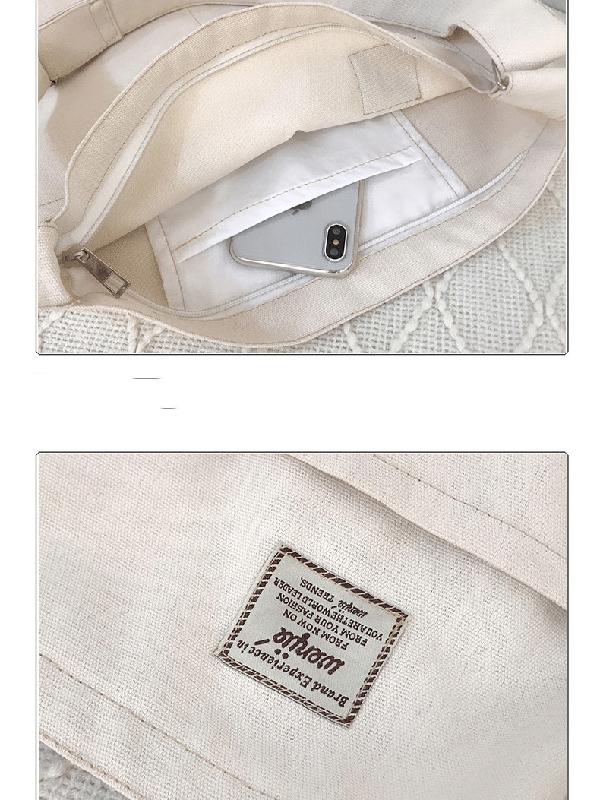 Sac à main simple en toile de couleur unie avec poches