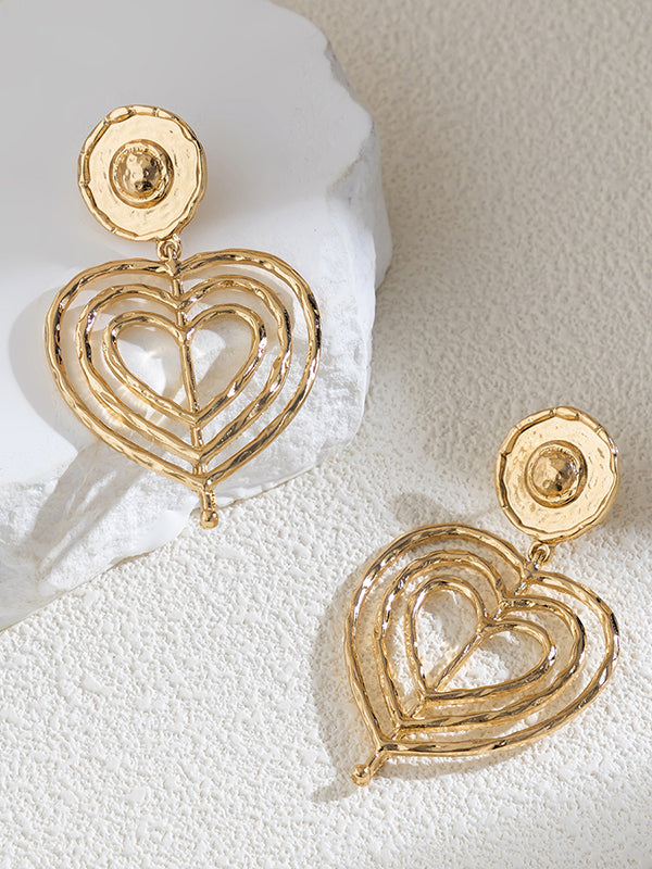 Boucles d'oreilles pendantes géométriques ajourées normcore, en forme de cœur, couleur unie