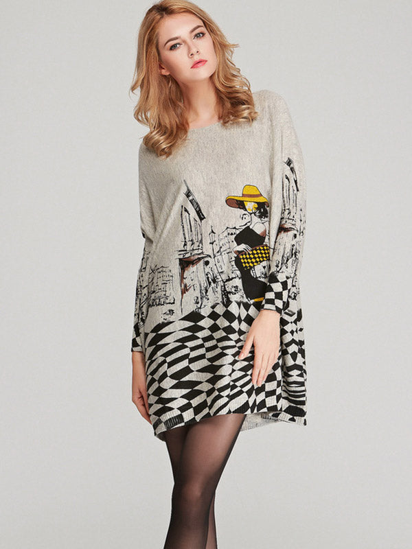 Pull ample imprimé vintage, à empiècements