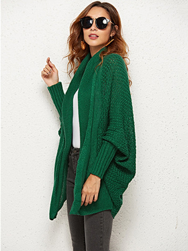Cardigan décontracté ample à manches chauve-souris, couleur unie