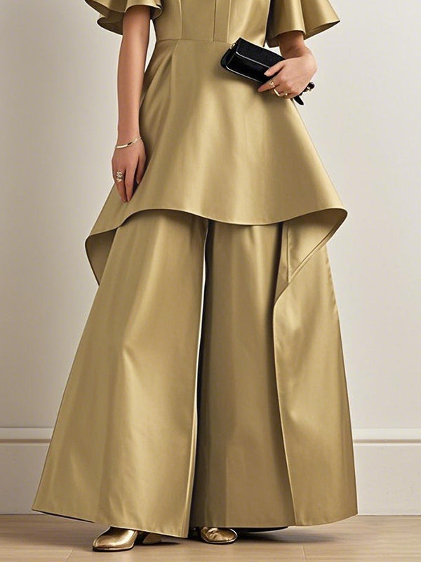 Pantalon ample brillant taille haute, couleur unie