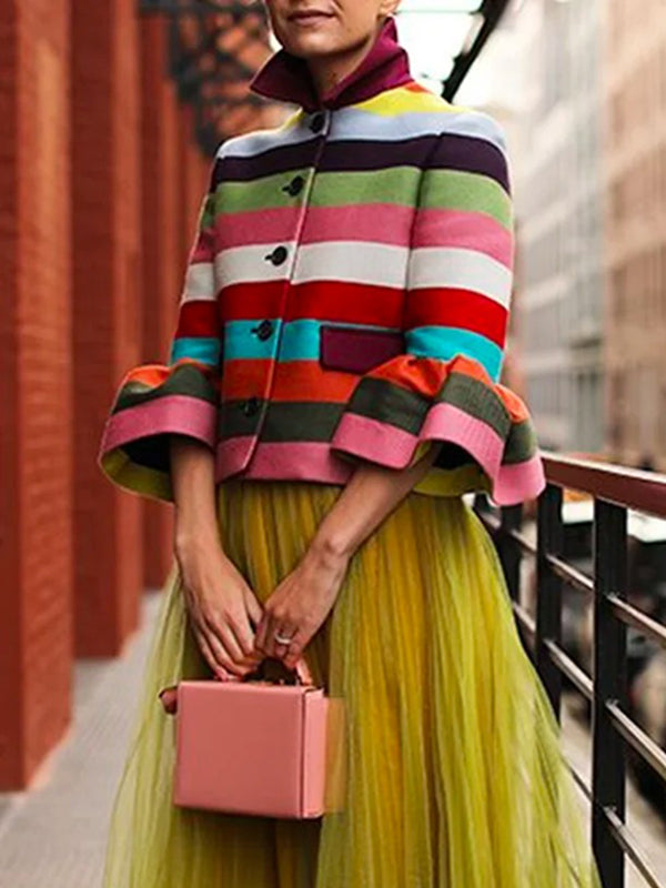 Veste multicolore rayée à manches évasées, à col revers