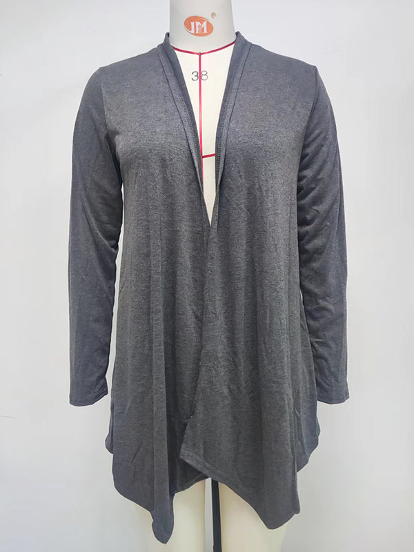 Vêtements d'extérieur amples à manches longues et col tendance de couleur unie