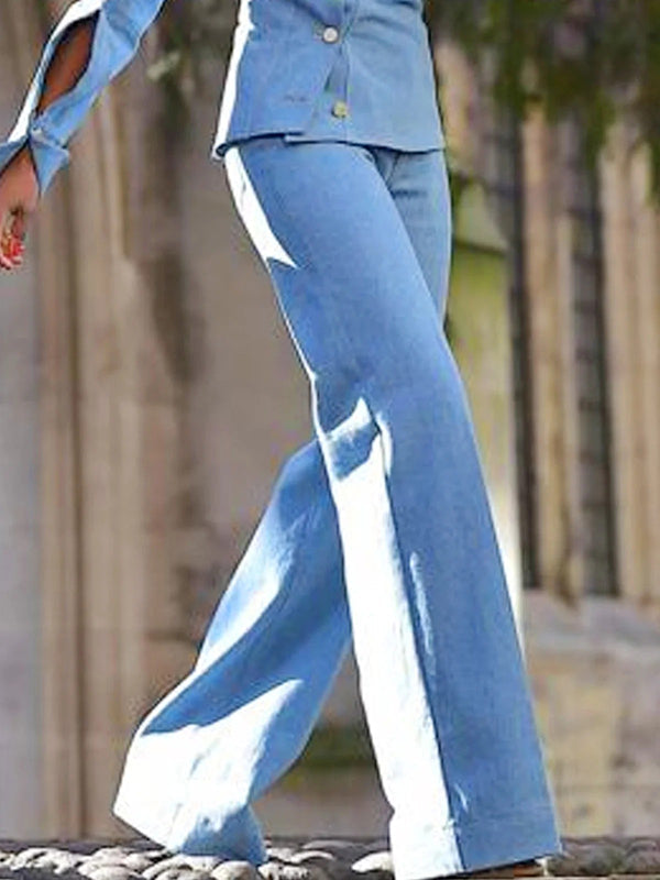 Pantalon ensemble deux pièces asymétrique boutonné ajouré à manches longues, à col revers