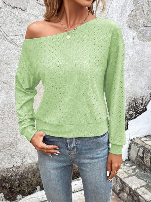 T-shirt ample asymétrique à manches longues, à empiècements, asymétrique à une épaule, couleur unie