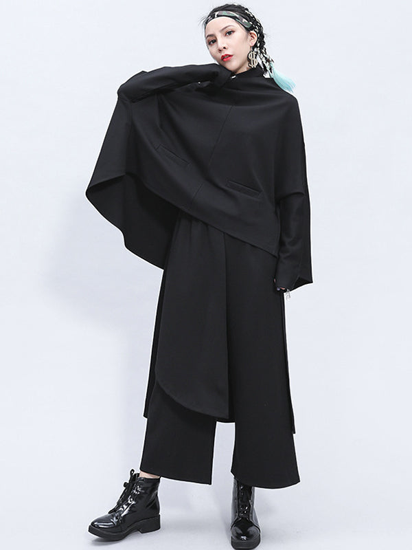 Irrégularité taille élastique jambe large pantalon de couleur unie