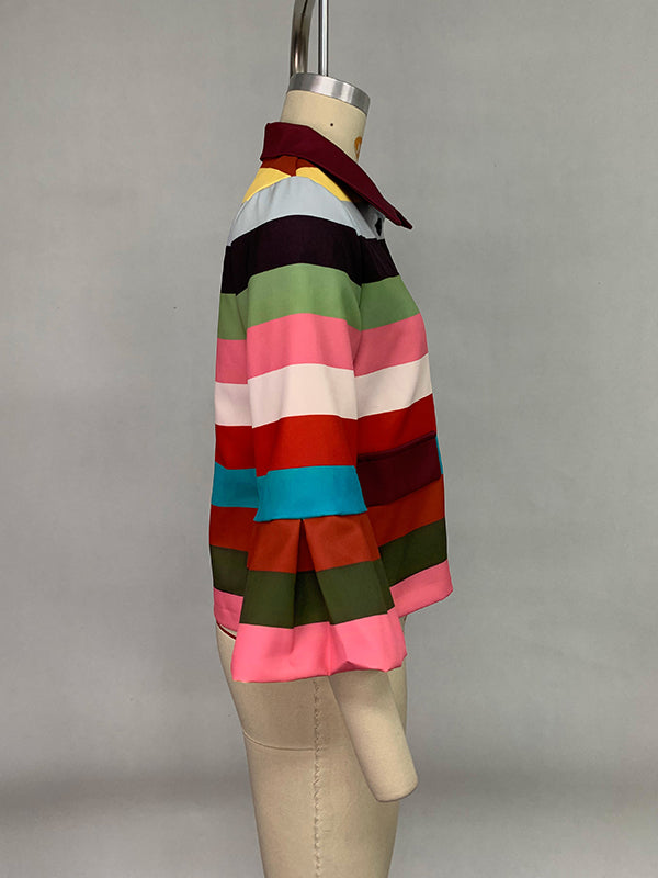 Veste multicolore rayée à manches évasées, à col revers