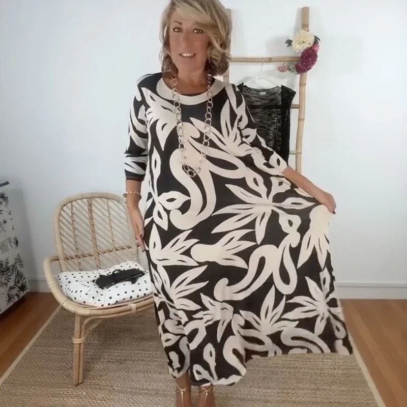 Nerina™ Robe Midi Longue avec Imprimé Floral Abstrait / Élégance Décontractée qui Inspire la Liberté !
