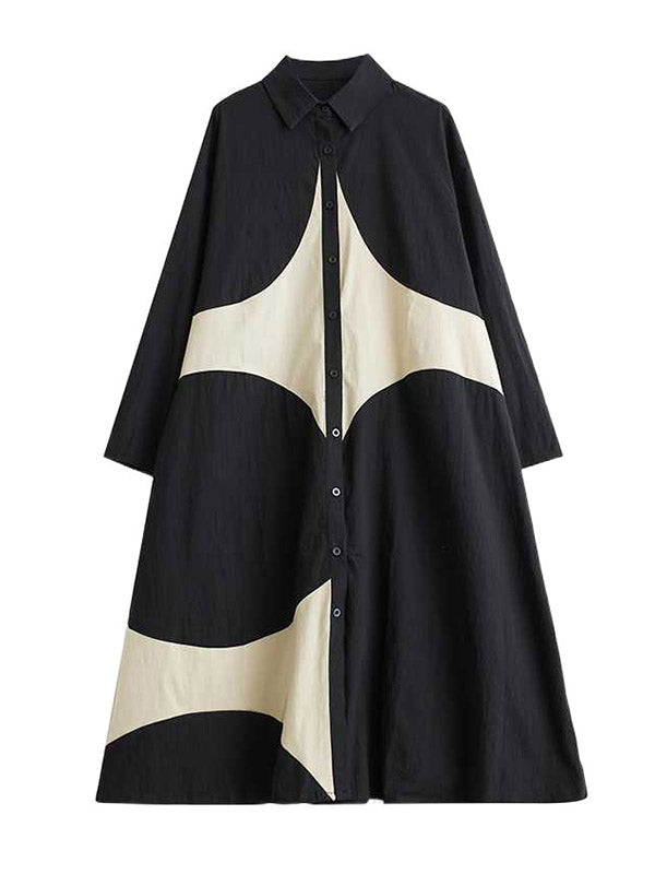 Robe chemise boutonnée imprimée coupe trapèze, à manches longues, à poches, à col revers