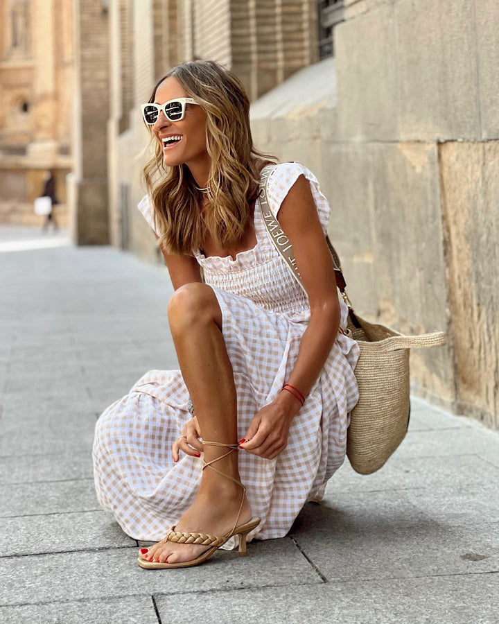 Fiona | Robe Maxi à Carreaux Smockée pour Femmes