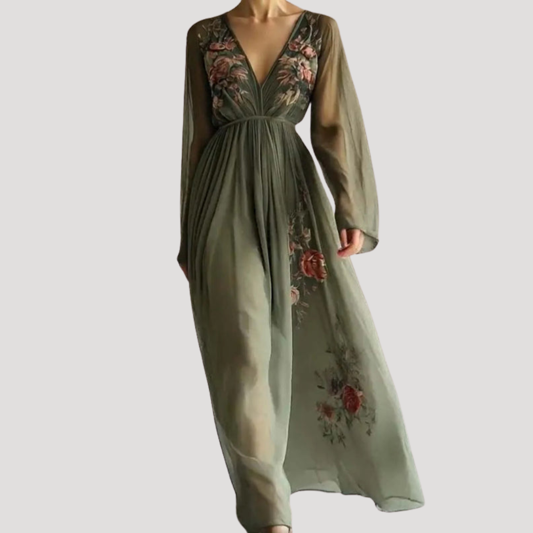 Fiona | Robe maxi à fleurs à décolleté en V pour femmes