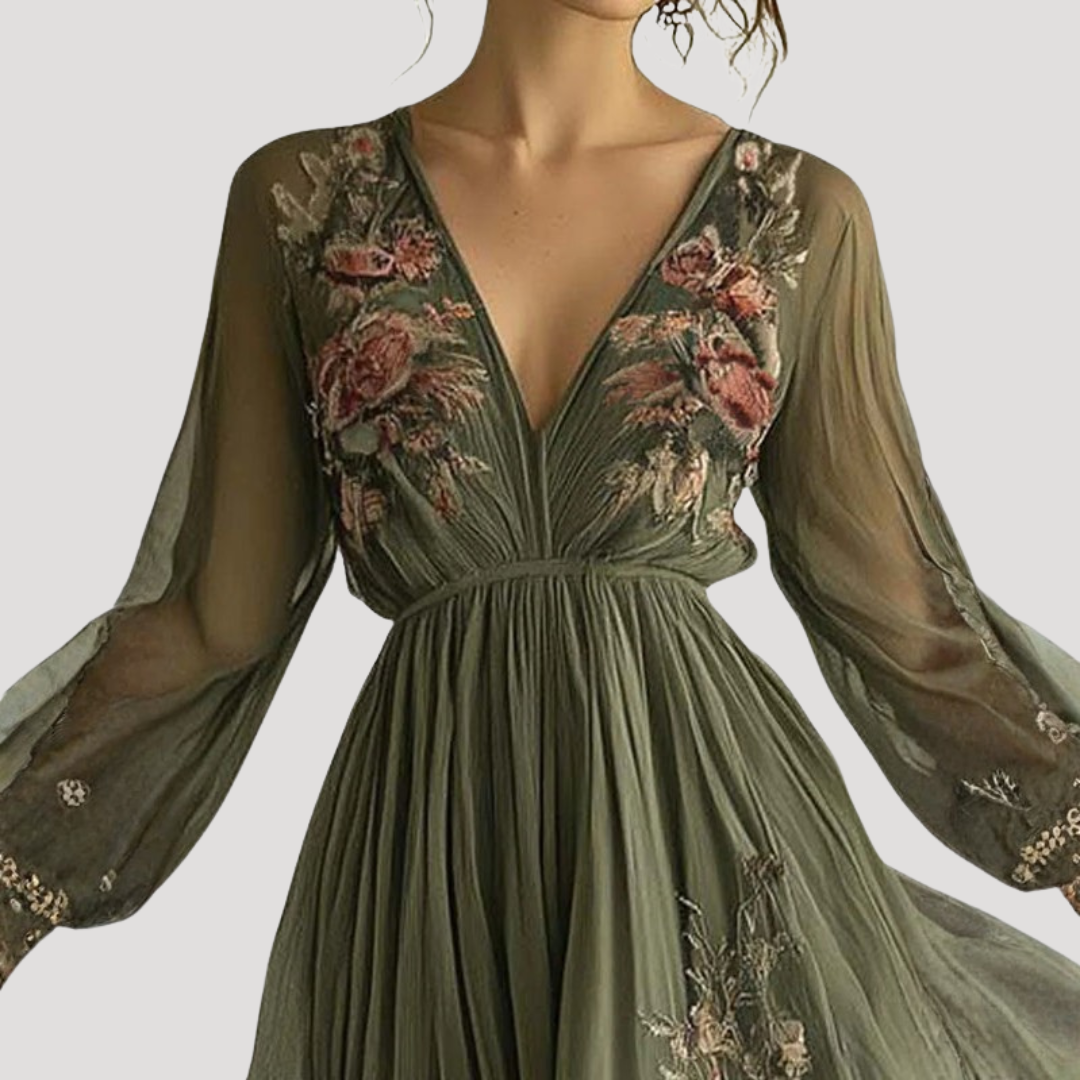 Fiona | Robe maxi à fleurs à décolleté en V pour femmes