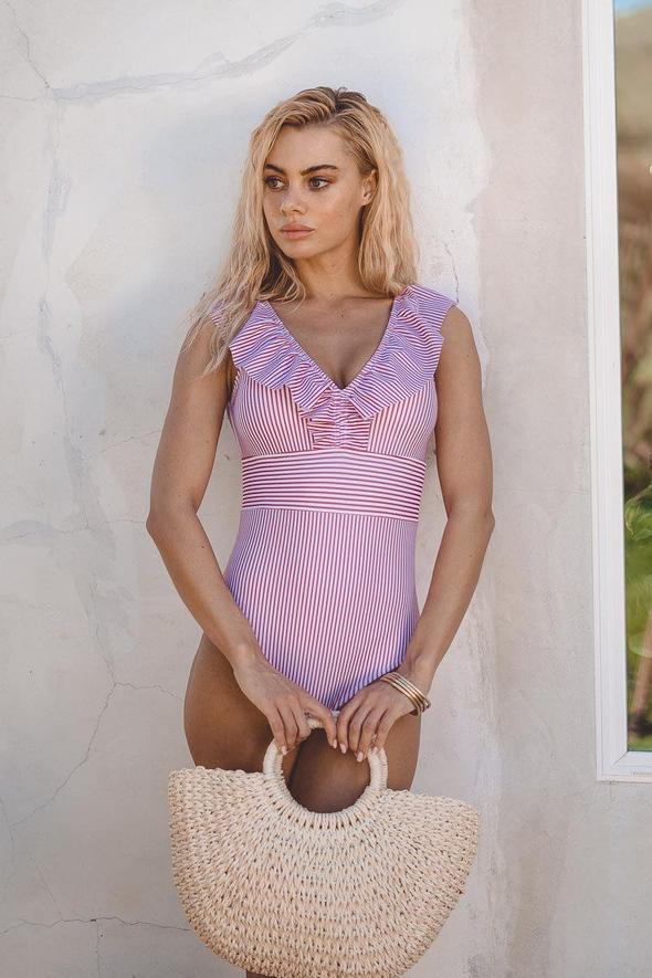 Maillot de bain rétro rayé pour femmes