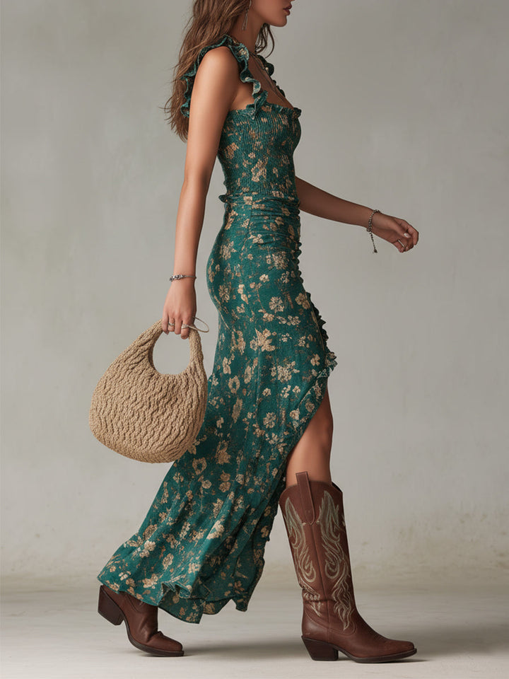 Franziska | Robe Maxi Fleurie pour Femmes à Bretelles Spaghetti