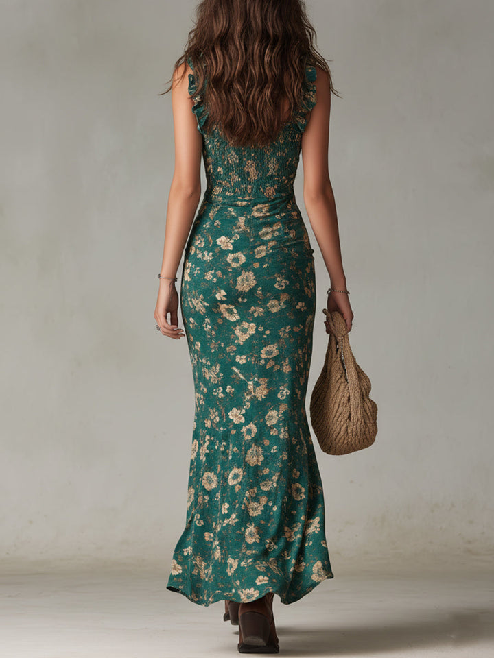 Franziska | Robe Maxi Fleurie pour Femmes à Bretelles Spaghetti