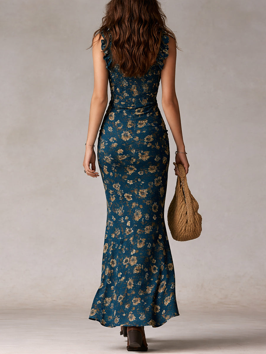 Franziska | Robe Maxi Fleurie pour Femmes à Bretelles Spaghetti
