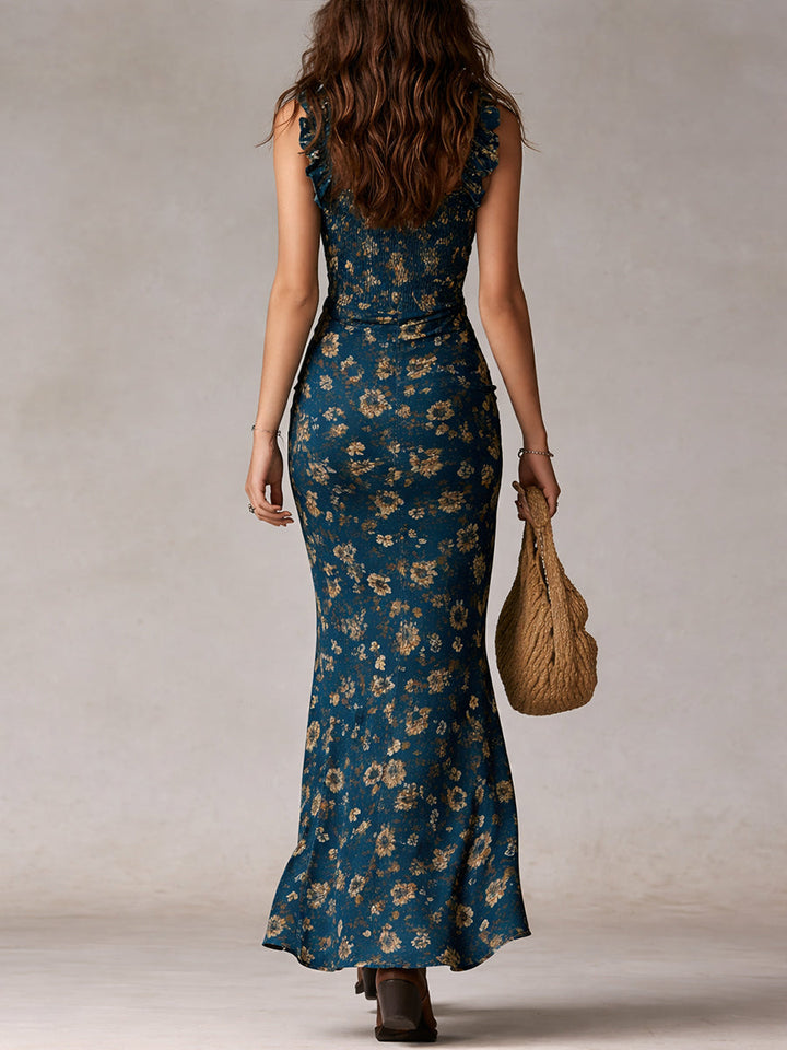Franziska | Robe Maxi Fleurie pour Femmes à Bretelles Spaghetti