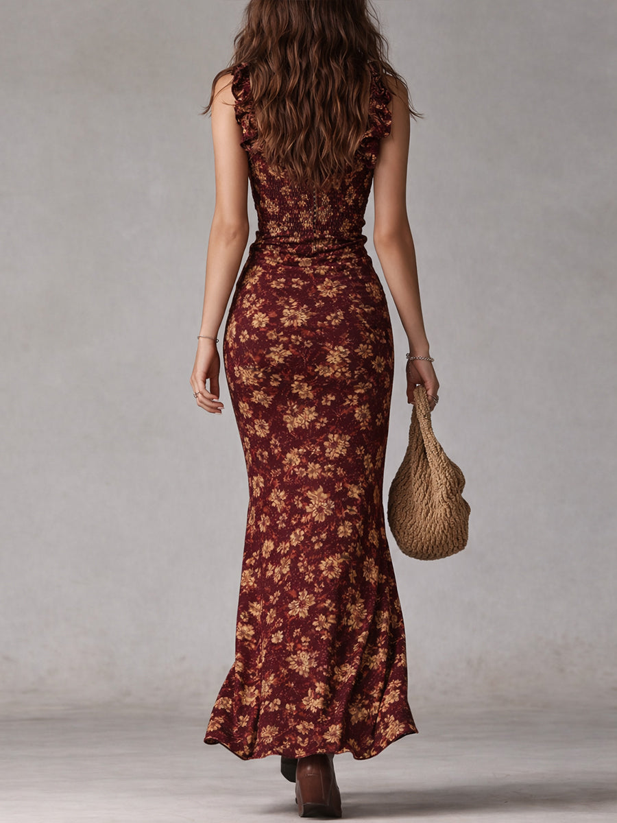 Franziska | Robe Maxi Fleurie pour Femmes à Bretelles Spaghetti
