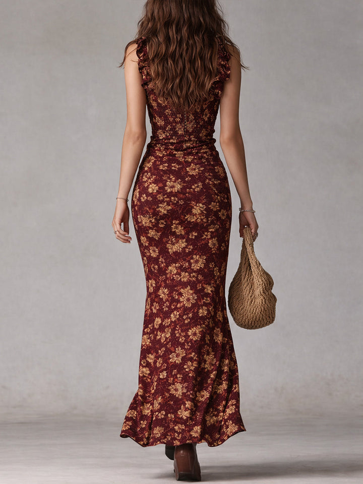 Franziska | Robe Maxi Fleurie pour Femmes à Bretelles Spaghetti