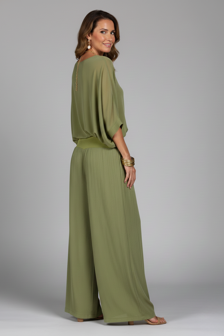 Franziska | Ensemble deux pièces à col en V pour femmes avec pantalon large