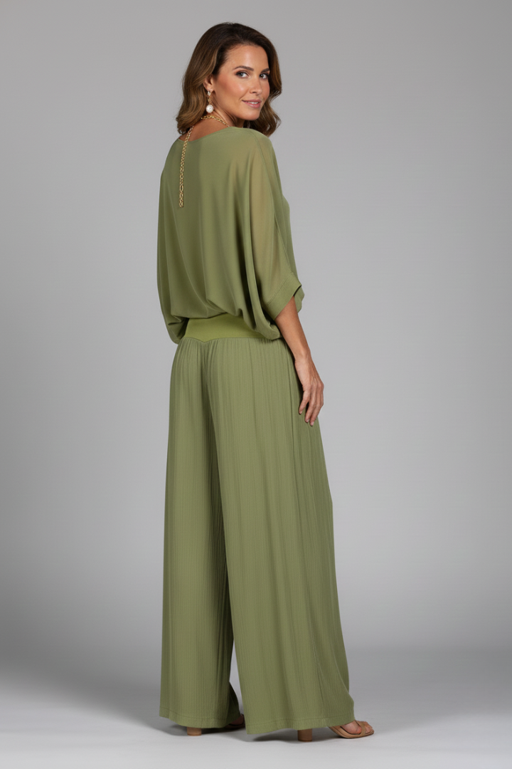 Franziska | Ensemble deux pièces à col en V pour femmes avec pantalon large