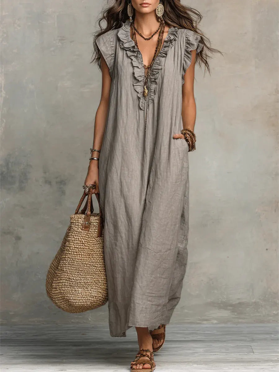 Frieda | Robe Maxi à Volants sans Manches pour Femmes