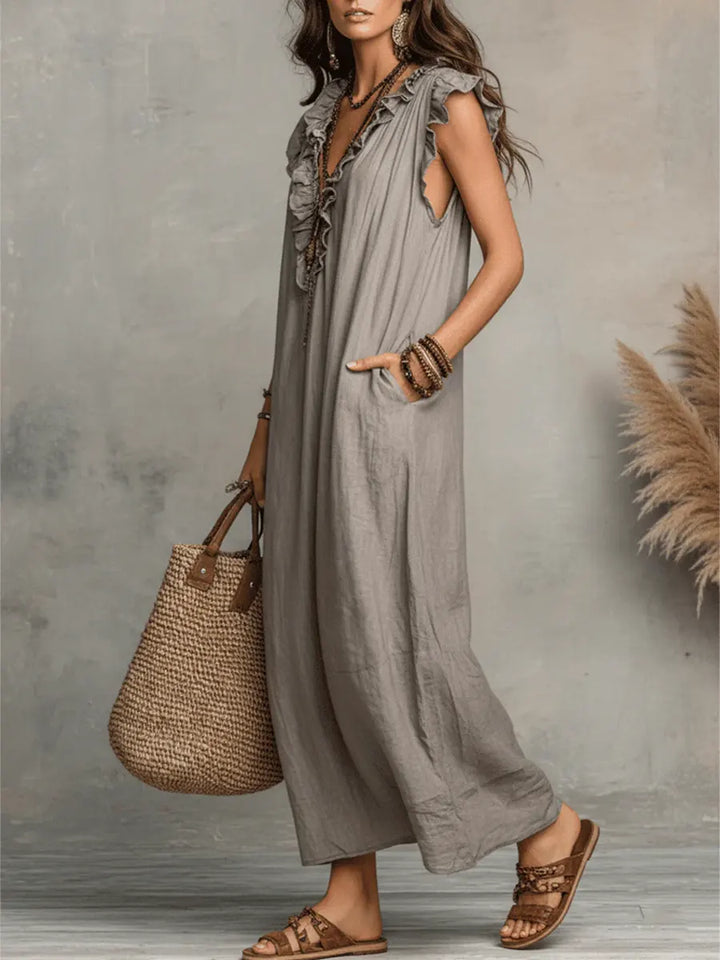 Frieda | Robe Maxi à Volants sans Manches pour Femmes