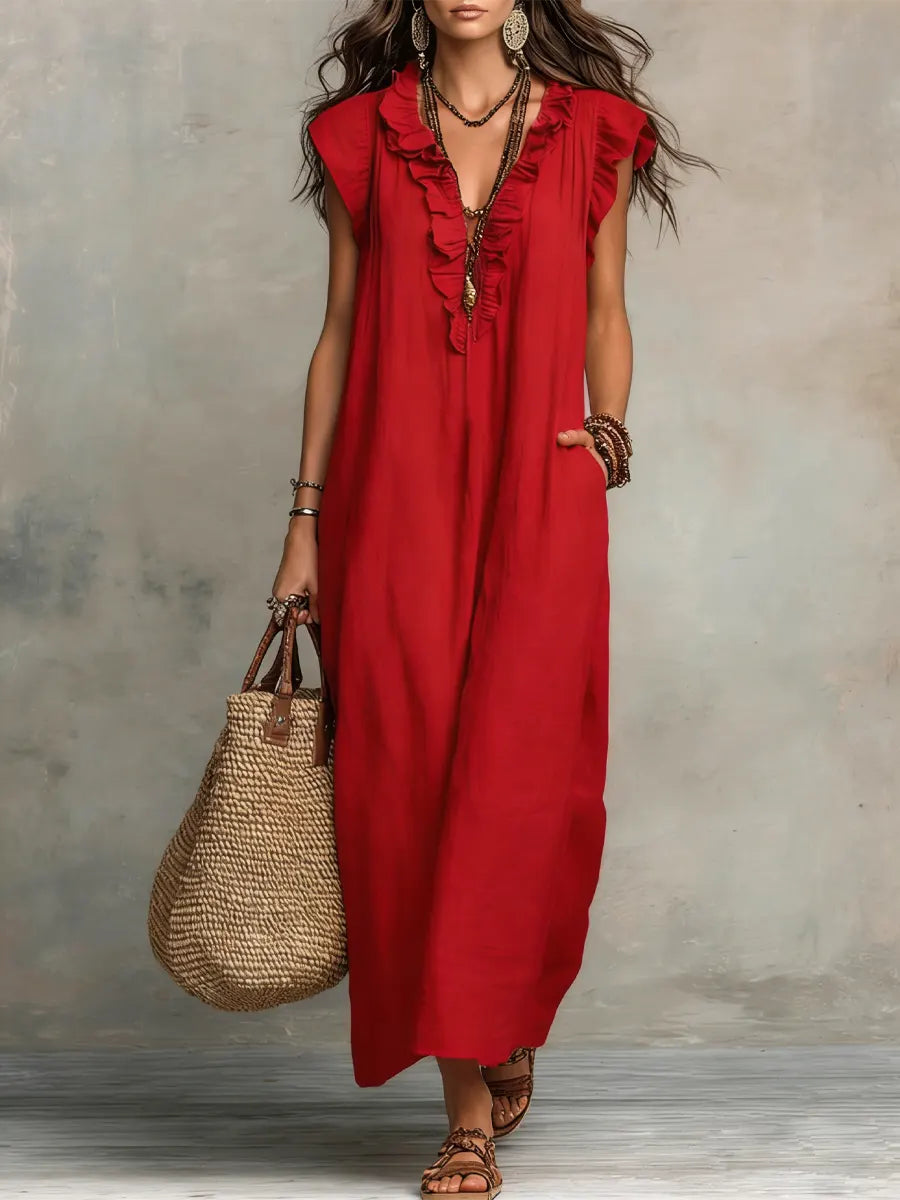 Frieda | Robe Maxi à Volants sans Manches pour Femmes