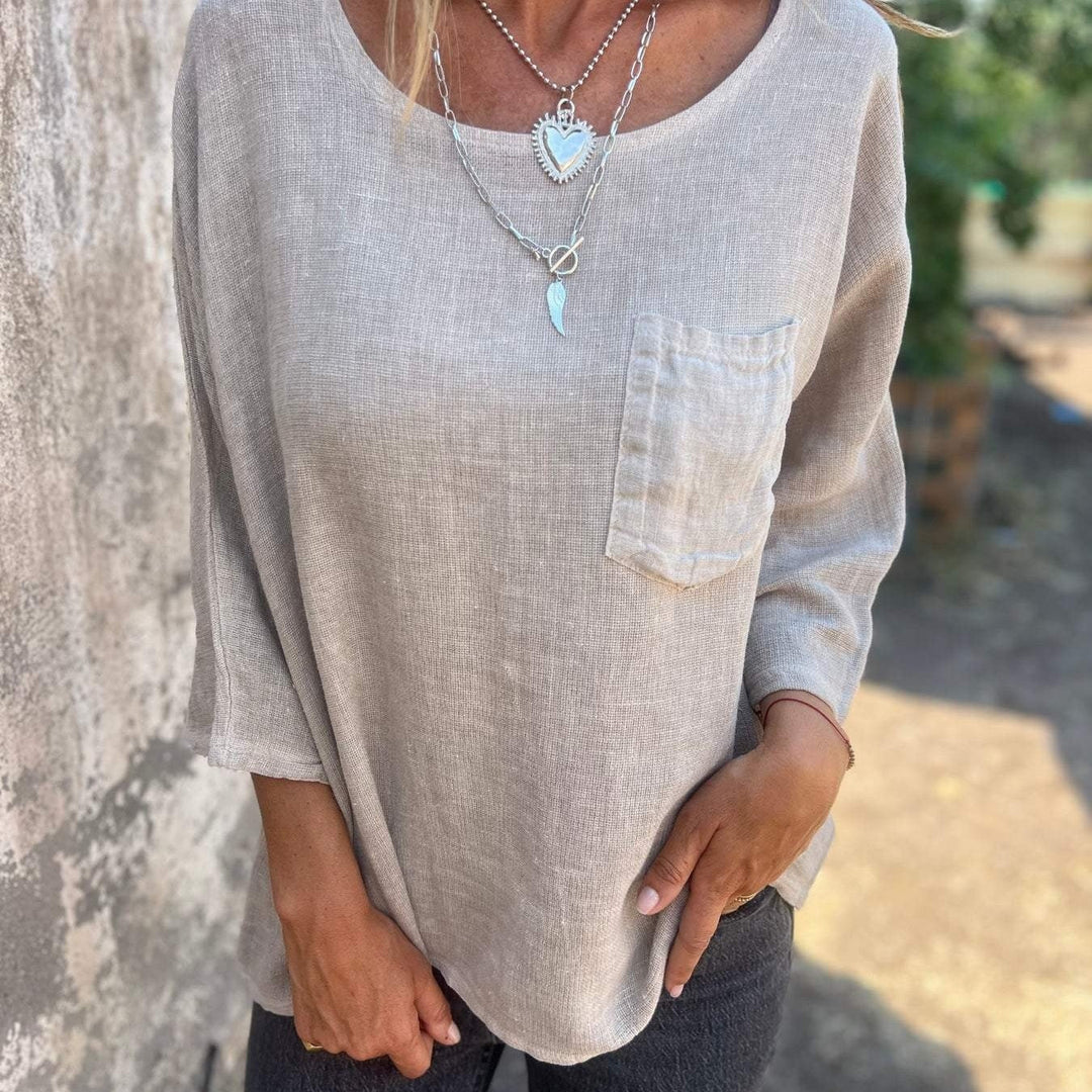 Nadine | T-shirt femme à manches 3/4 col rond avec poche poitrine