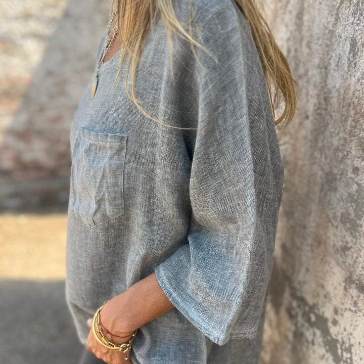 Nadine | T-shirt femme à manches 3/4 col rond avec poche poitrine