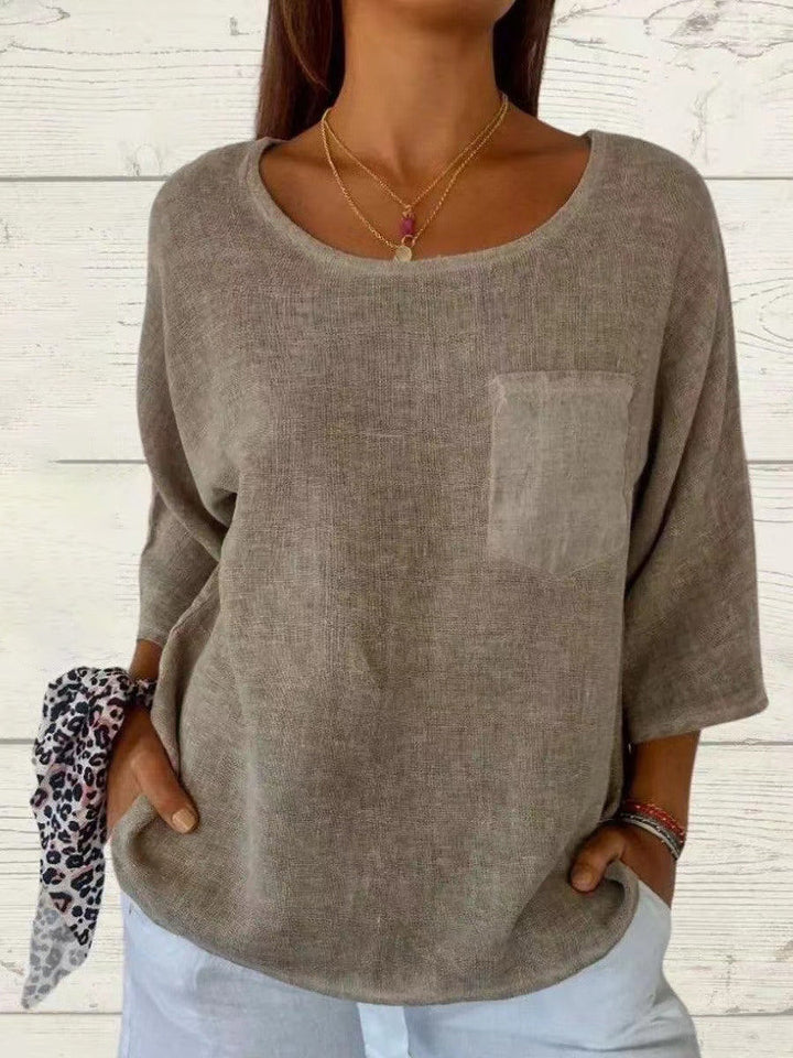 Nadine | T-shirt femme à manches 3/4 col rond avec poche poitrine