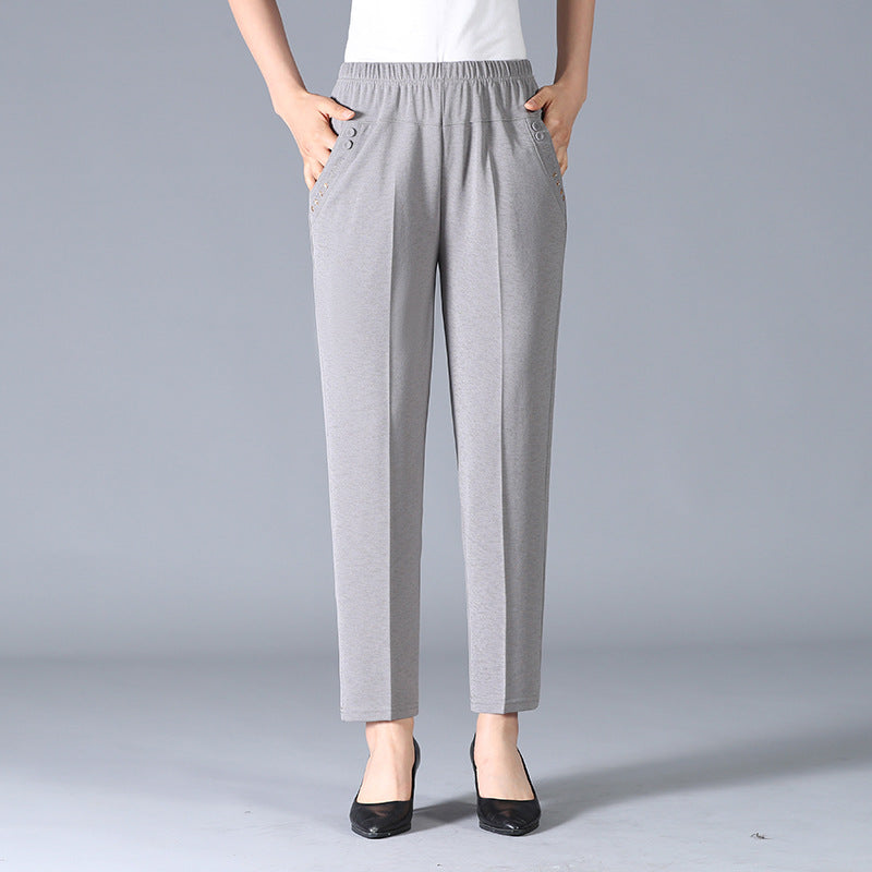 Pantalon en tissu pour femmes avec taille élastique et poches